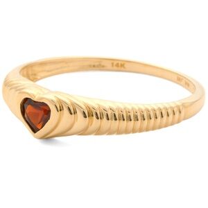 Oriana Collection 14k Gold Garnet Heart Signet Ribbed Ring, size 8